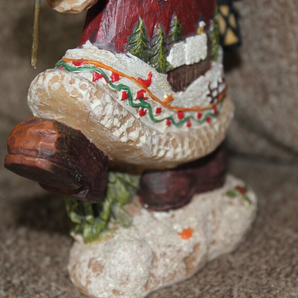Vintage Santa Claus Figurine Resin Rustic Cabin Bells Lantern 6" Holiday Decor - Picture 8 of 9